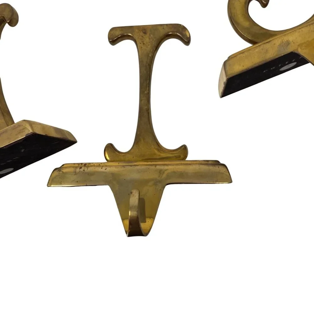 4 Vintage POTTERY BARN Christmas Stocking Holders‎ WISH Brass Gold